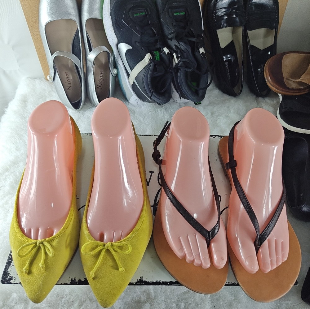Talbots bow Suede Pointed Toe Ballet Flats/Forever21 slingback flat sandals Sz 8